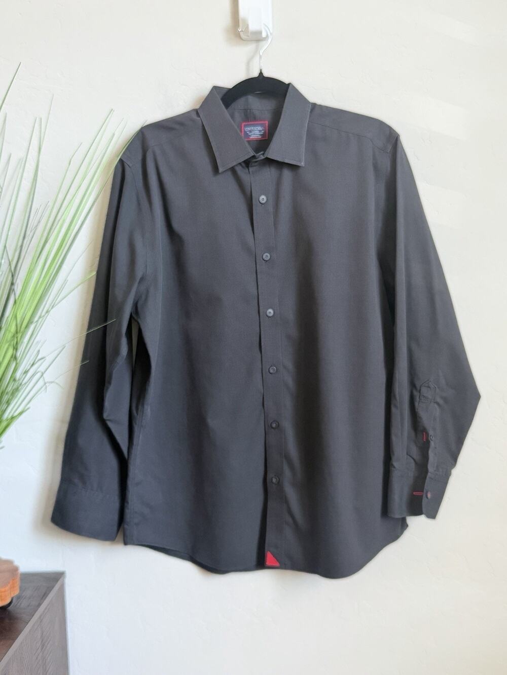 UNTUCKit Black Stone Shirt Mens L Slim Fit Wrinkle Free 100% Cotton Black